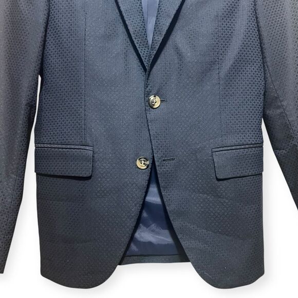 Zara Man Diamond Jaquard Textured Navy Blue Blazer 2 -Button Single Breasted 36R - Picture 5 of 11